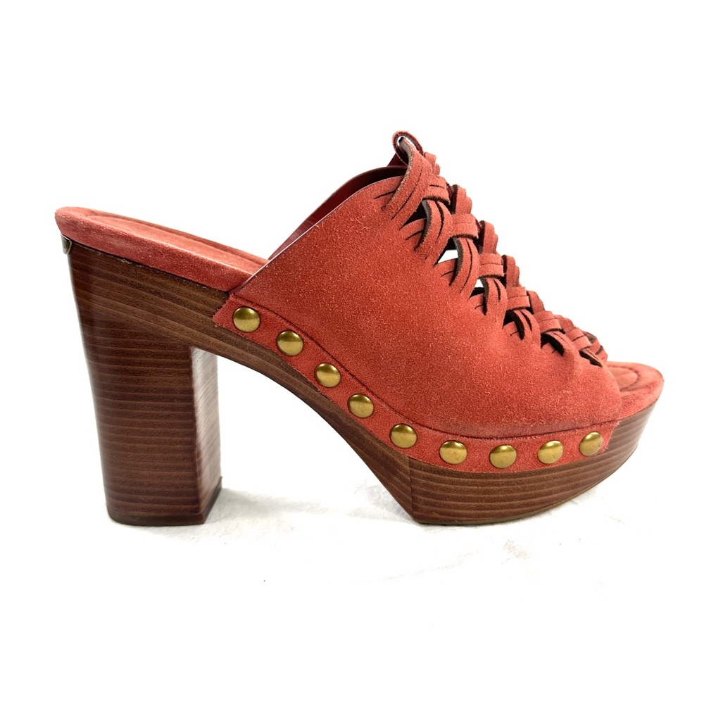Michael Kors Size 8 Orange Suede Leather Platform High Heel Sandal Woven Studs